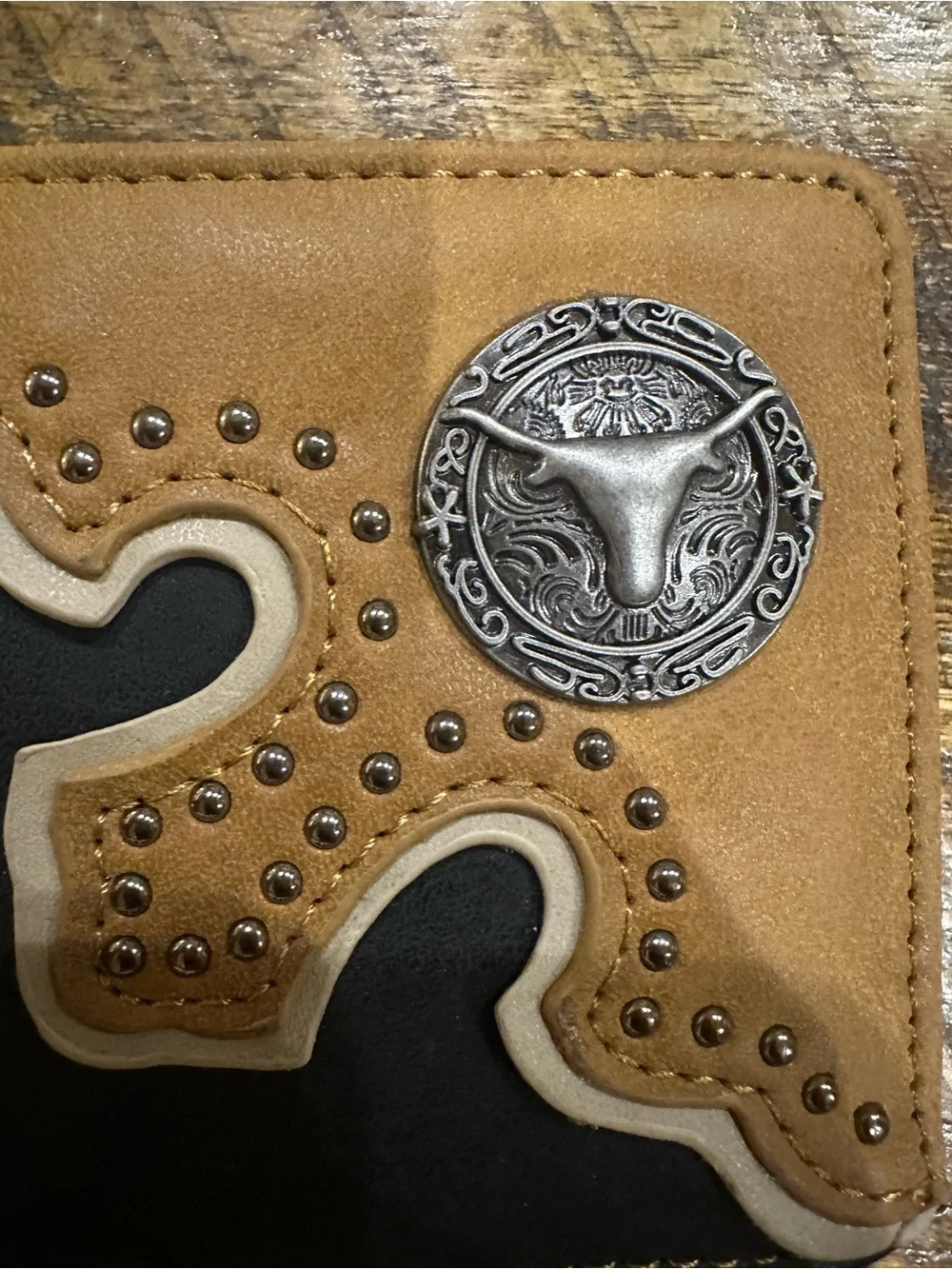 NWT Men’s Western Rodeo Bifold Wallet Longhorn Concho PU Leather Cowboy